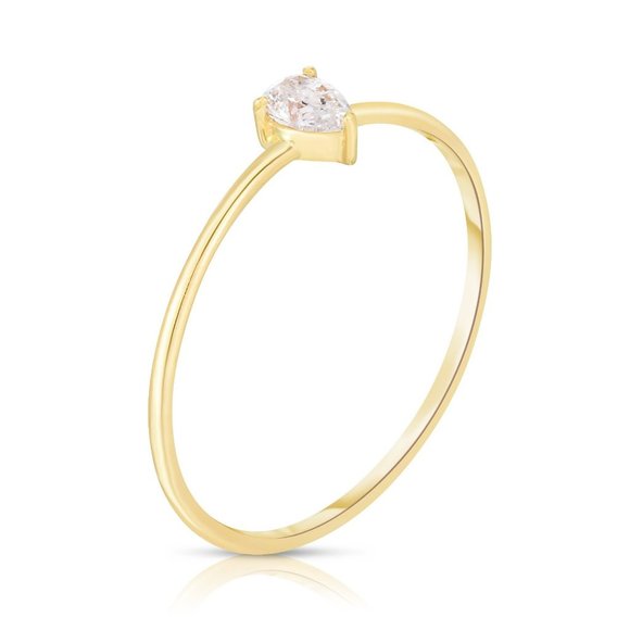 Single Pear Diamond Ring In 14k Gold - Picture 6 of 7